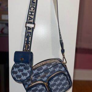 Michael Kors Navy and White Logo Crossbody Set